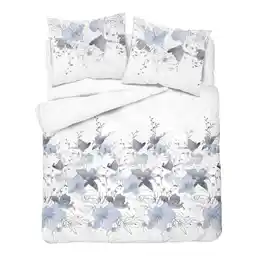 Detexpol Pościel satynowa 220x200 biała niebieska kwiaty 4397 A Home Satin 122