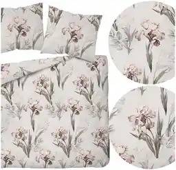 Detexpol Pościel satynowa 220x200 Home Satin 11 kremowa szara kwiaty