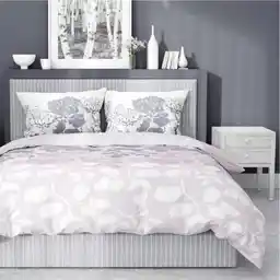 Detexpol Pościel satynowa 220x200 Home Satin 11 różowa szara biała kwiaty liście