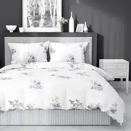 Detexpol Pościel satynowa 220x200 Home Satin 122 biała niebieska kwiaty