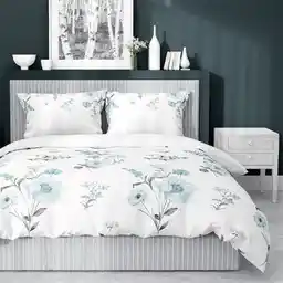 Detexpol Pościel satynowa 220x200 Home Satin 124 biała miętowa kwiaty