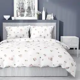 Detexpol Pościel satynowa 220x200 Home Satin 124 biała pudrowa kwiaty