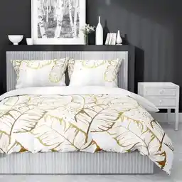 Detexpol Pościel satynowa 220x200 Home Satin 40 biała złota liście