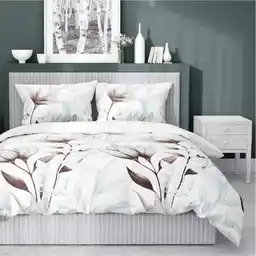 Detexpol Pościel satynowa 220x200 Home Satin 80 kwiaty biała miętowa