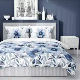 Detexpol Pościel satynowa 220x200 Home Satin 81 biała niebieska kwiaty