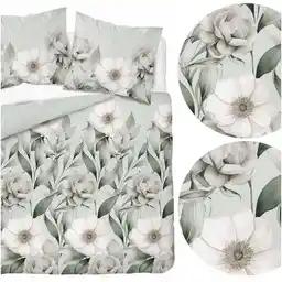 Detexpol Pościel satynowa 220x200 Romantyczna Magnolia zielona 5220 B Home Satin 41