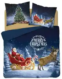 Detexpol Pościel świąteczna 160x200 bawełniana granatowa Merry Christmas Mikołaj w saniach Święta MKO-2338547