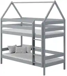 Elior Szare łóżko dziecięce piętrowe w kształcie domku - Delisa 3X 200x90 cm