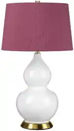 Elstead Lampa stołowa Isla biała postarzały mosiądz fioletowy abażur