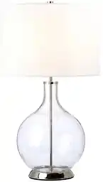 Elstead Lighting lampa stołowa Orb, szkło przezroczyste, polerowany nikiel, biały abażur, model ORB-CLEAR-PN-WHT