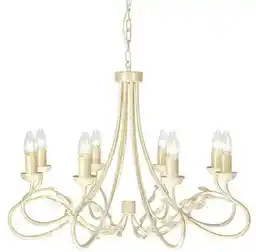 Elstead Lighting Żyrandol Olivia OV8 Ivory Gold rustykalna oprawa, kryształowe elementy, klosz z tkaniny, 8 źródeł światła