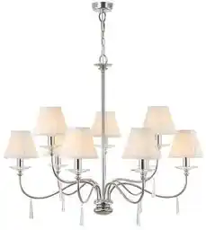 Elstead Lighting Żyrandol Finsbury Park FP9, abażur, polerowany nikiel, nowoczesny, elegancki, oprawa sufitowa