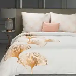 Eurofirany Pościel satynowa 160x200 Blanca 10 biała złota liście geometria