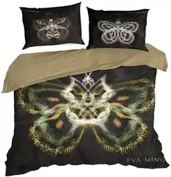 Eurofirany Pościel satynowa 220x200 Eva 11 czarna beżowa motyl Eva Minge