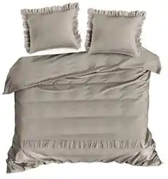 Eurofirany Pościel satynowa 220x200 Venus kawowa z falbanką