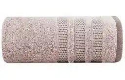 Eurofirany Ręcznik NASTIA z żakardową bordiurą w pasy w stylu eko 70x140cm pudrowy róż