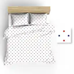 Extrapościel Pościel bawełniana 180x200 R017 biała gwiazdki granatowe czerwone 46N