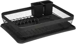 Five - Czarny metalowy ociekacz do naczyń z tacą i pojemnikiem na sztućce