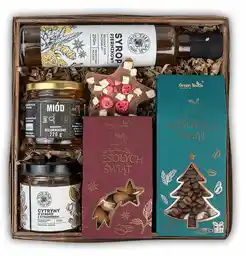 Green Touch Świąteczny kosz prezentowy zestaw na prezent kawa słodycze syrop miód box