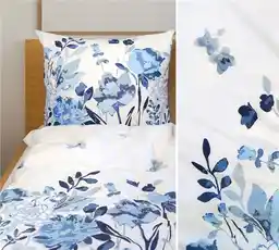 Greno Pościel bawełniana 160x200 Flo błękitna biała liście kwiaty Bielbaw Premium