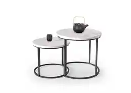 Halmar Zestaw 2 stolików kawowych okrągłych biały marmur czarny mat 53 cm, 43 cm Oreo