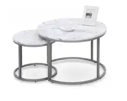 Halmar Zestaw 2 stolików kawowych okrągłych biały marmur srebrny mat 60 cm, 38 cm Paola