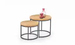 Halmar Zestaw 2 stolików kawowych okrągłych dąb złoty czarny mat 53 cm, 43 cm Oreo