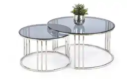 Halmar Zestaw 2 stolików kawowych okrągłych dymiony srebrny mat połysk 80 cm, 60 cm Mercury
