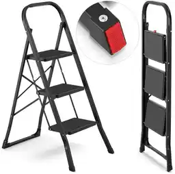 HIGHER Drabina stalowa składana schodki domowe 3 stopnie kolor czarny