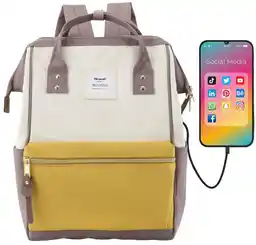 Himawari Beżowo-żółty plecak miejski z USB i kieszeniami 9001