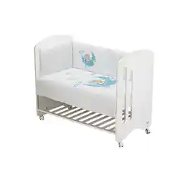 Interbaby Kołdra 100x135 poszwa i ochraniacz do łóżeczka 60x180 Śpiący Miś biała niebieska
