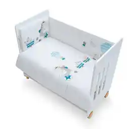 Interbaby Kołdra 100x135 poszwa i ochraniacz do łóżeczka 60x180 Zwierzęta biała petrol