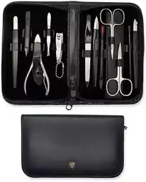 Kellermann zestaw 12 narzędzi do manicure 5205 MC N - czarna matowa eko-skóra