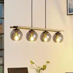 Lindby Philika Lampa Wisząca Smoke/Wood/Black 9627197