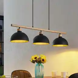 Lindby Tirzana 3 lampa wisząca czarny metal drewno 9627418
