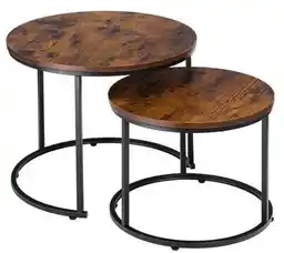 Loftinspired Zestaw stolików kawowych Galen Small Rustic Okrągły Postarzany Dąb plus Czarny