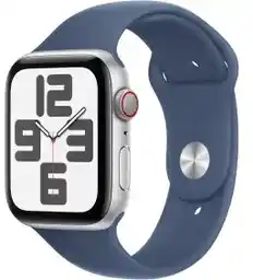 Smartwatch Apple Watch SE GPS Cellular 44mm z aluminium w kolorze srebrnym z paskiem sportowym w kolorze denim - S M
