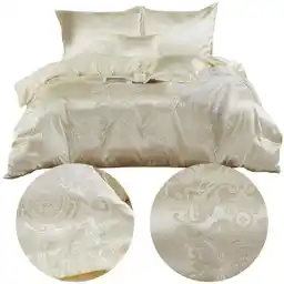 Spod Igły I Nitki Pościel atłasowa z haftem 220x200 kremowa AT005