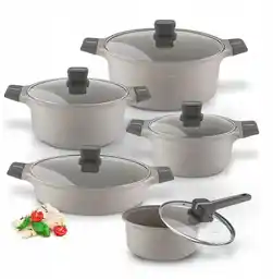 Starke Pro Zestaw Garnków Indukcja Rondel Pokrywki Stoneware Marble 10 el