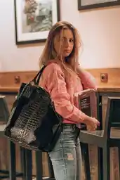 Vera Pelle Torebka damska skórzana duża shopperka worek A4 czarna Beltimore L94