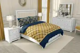 Zaratex Pościel bawełniana 160x200 Lattice geometria granatowa musztardowa Gold